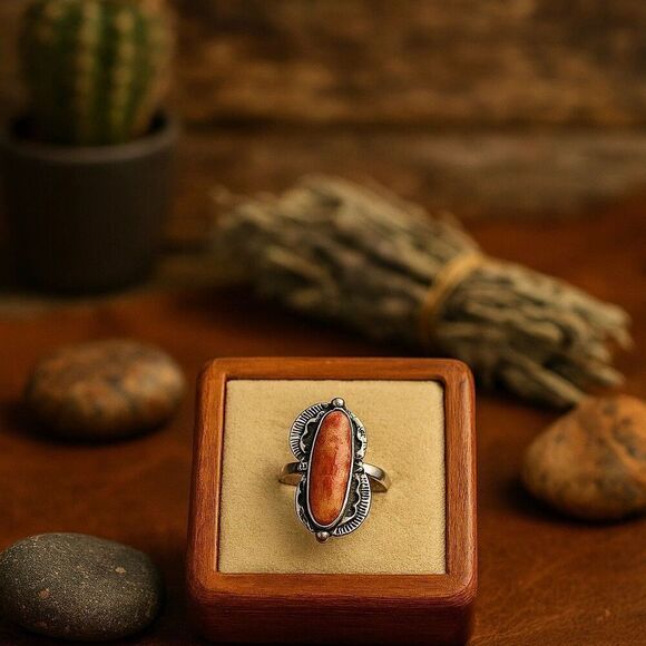Southwestern Sunset Ring – Spiny Oyster & Sterling Silver Size 7 New - Picture 2 of 6